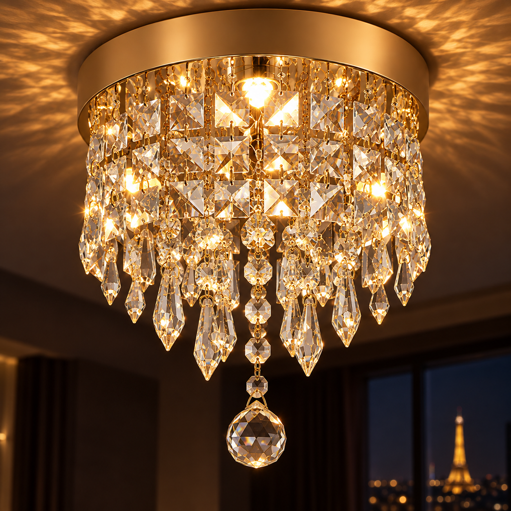 Plafonnier LED doré en cristal | Clara