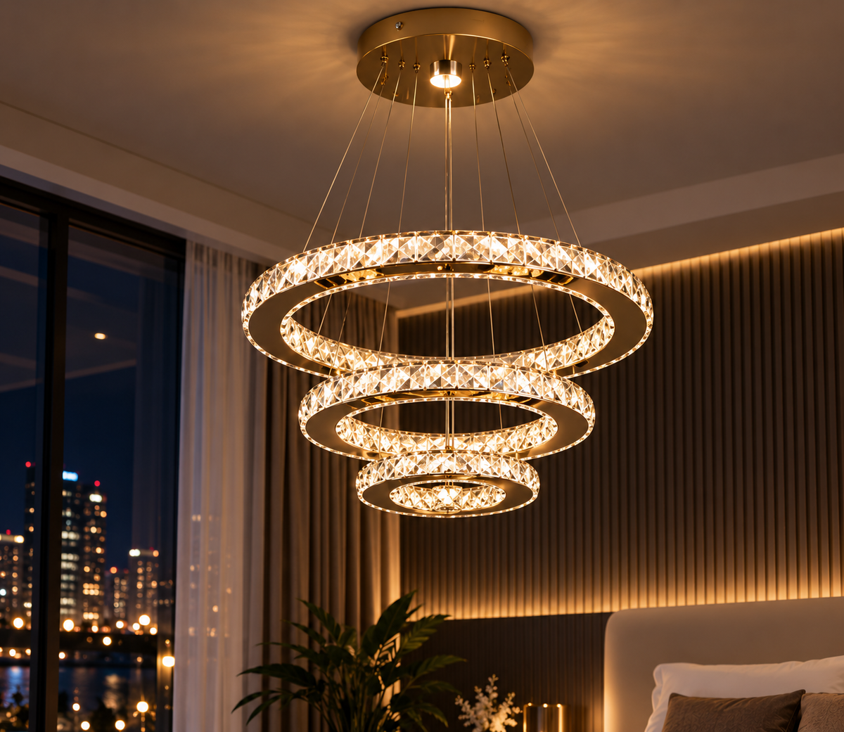 Lustre LED doré à 3 anneaux | Inès